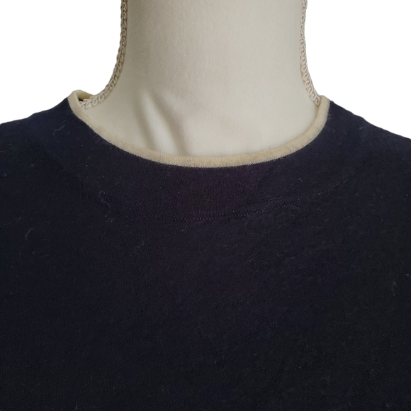 SANDRO Paris Wool Cream Contrast Trim Lightweight Crew Neck Sweater - Picture 2 of 10